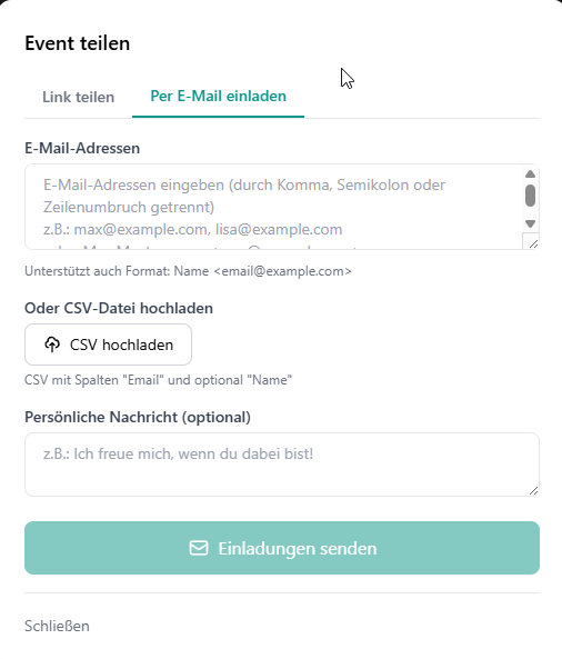 E-Mail-Einladungen Screenshot