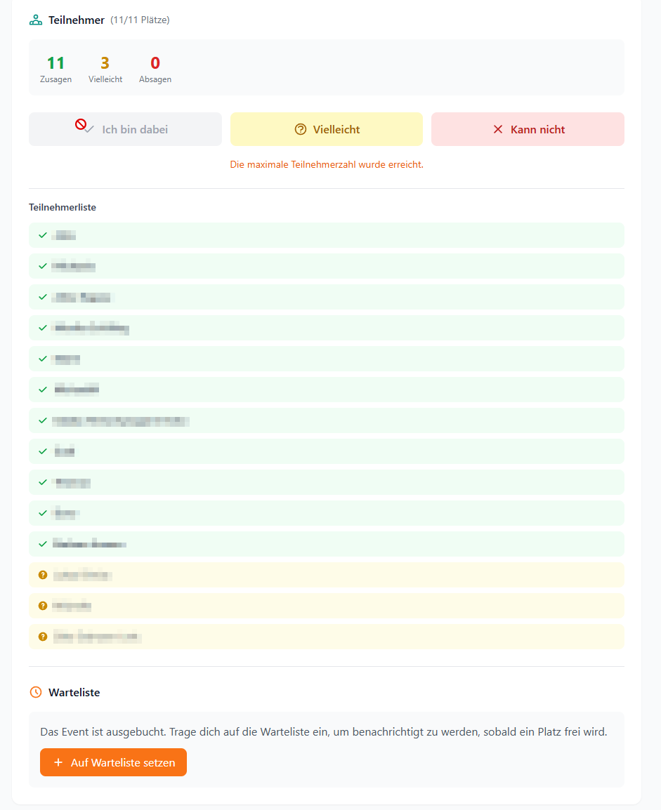Warteliste Screenshot