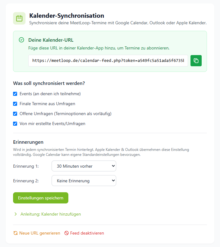Kalender-Synchronisation Screenshot