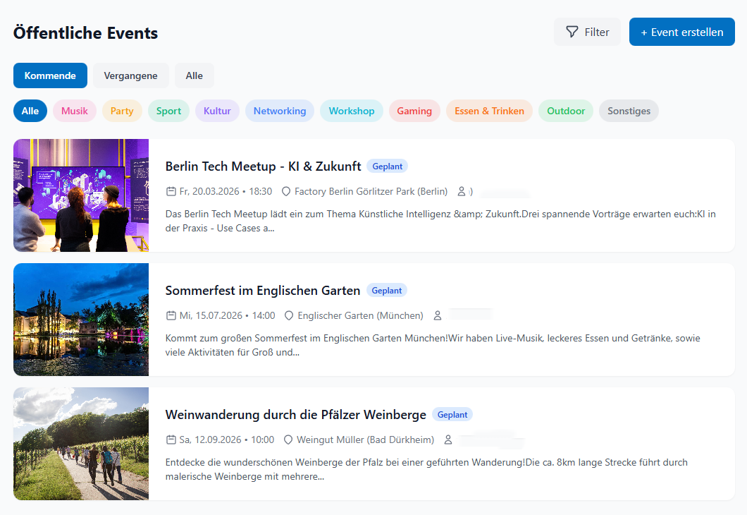 Events planen, teilen & erleben